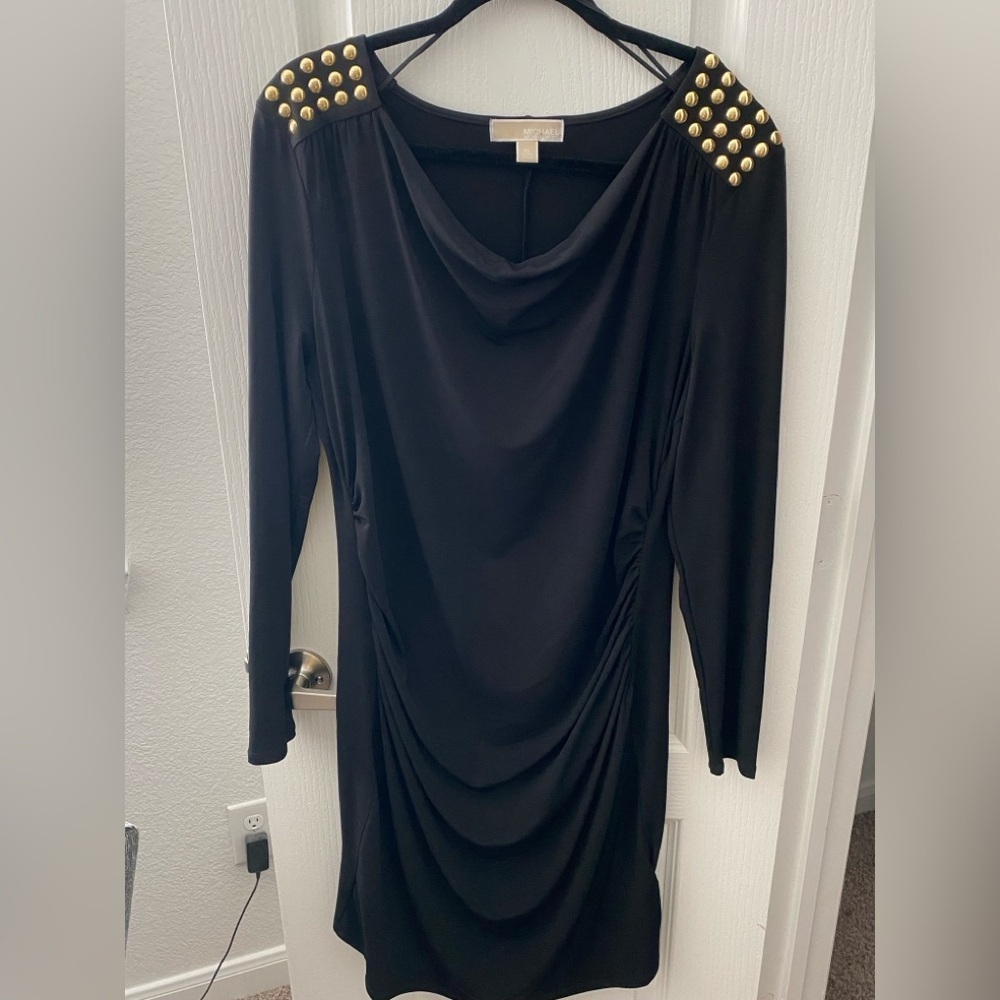 New Michael Kors Black Gold Studded Dress - Picture 3 of 5